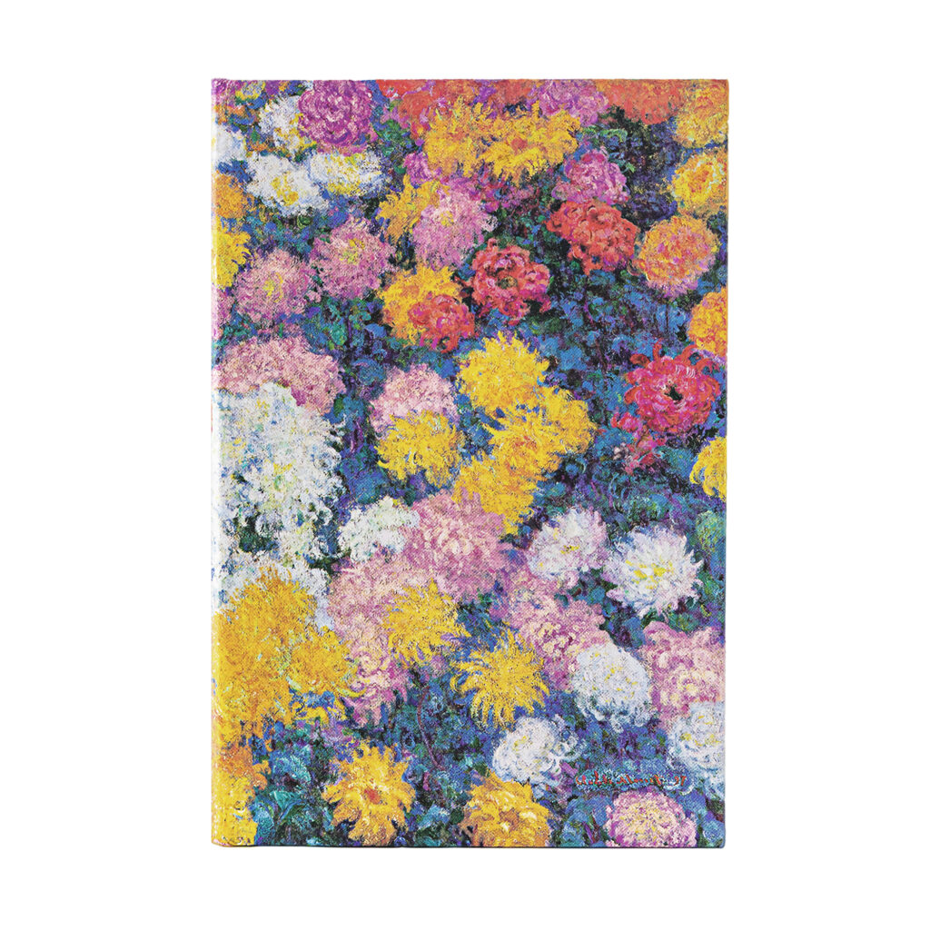 Notitieboek met kleurrijke chrysantenprint op de omslag